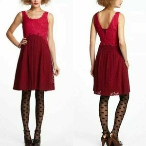 Anthropologie Moulinette Soeurs Carmindy Dress Pink Burgundy Lace